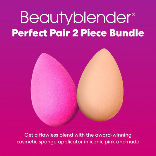 Beautyblender® | Original Pink + Nude Beauty Blender 2-Piece Bundle for Blending Foundations, Powders, and Creams, Super-Soft Foam for Streak-Free Application, Made in the USA, Reusable, Washable