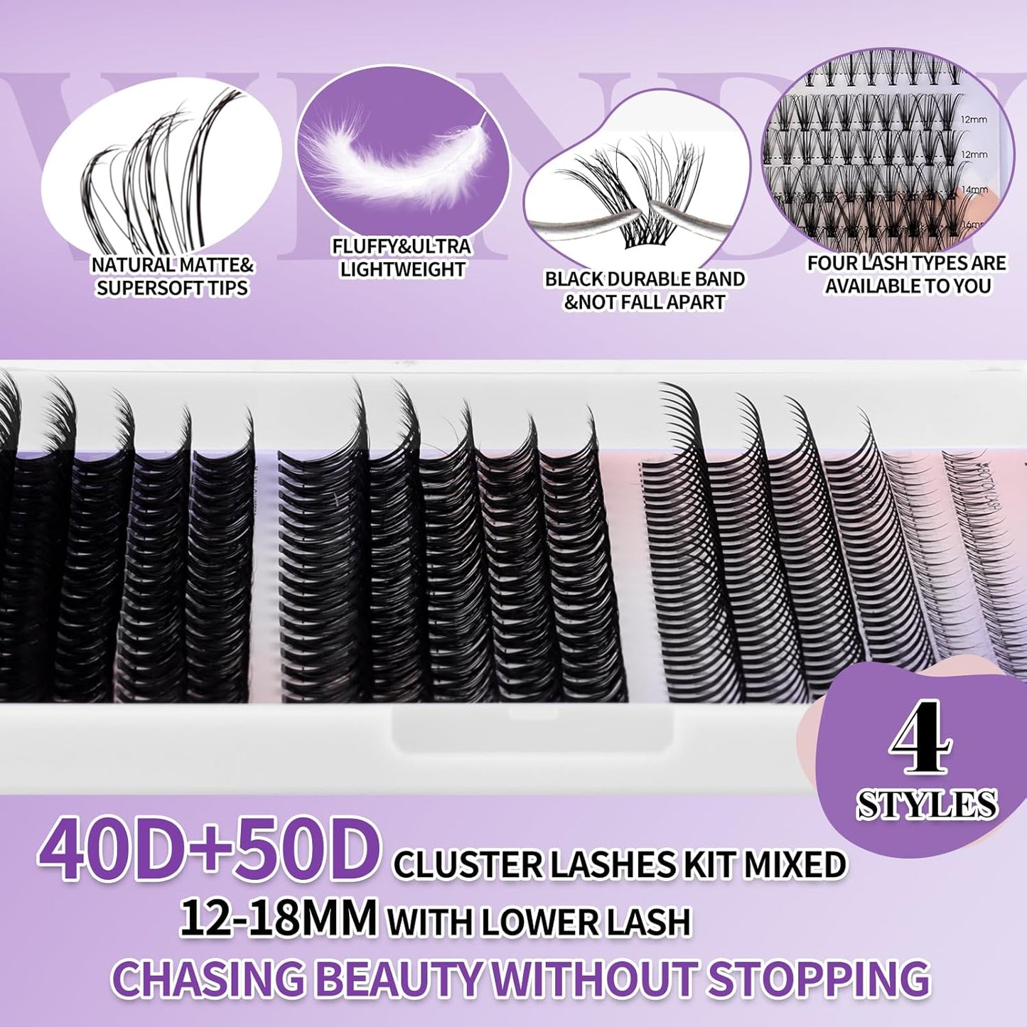 Lash Clusters DIY 12-18mm Mega Thick Lash Extension Individual Spike Mink Lash Clusters with Bottom Lashes Spiky Volume Eyelash Extension for Self Use(40+50D)