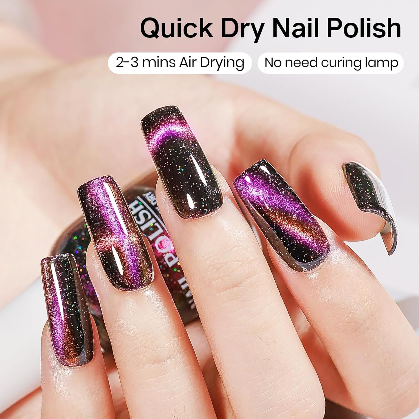 MIZHSE 9D Cat Eye Nail Polish Non Gel, Quick Dry Pink to Orange Magnetic Nail Polish with Magnet, Air Drying Fast Cateye Nail Lacquer Galaxy Effect Manicure Home Gift for Women 0.5 fl.oz 15ml