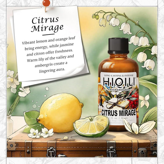 HIQILI Citrus Mirage Fragrance Oil for Candle & Soap Making, Perfect for Scent Diffuser & Humidifier, DIY Multi-Use Cleaner - 1 Fl Oz