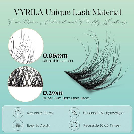 Lash Clusters 0.05mm Individual Lashes, 3D Wispy Lashes Clusters, 0.1mm Super Thin Band Resuable Natural Lashes,C Curl Faux Mink Lashes,120pcs Lash Extension (Green Joy-C-0.05-8-16mix)