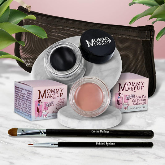 The Everlasting Eye 5 Piece Waterproof Makeup Set. Gel Eyeliner, Creme Eyeshadow, 2 brushes and Mesh Bag. Paraben-free, Talc-free, Cruelty-free. Anna/Black Beauty 1201