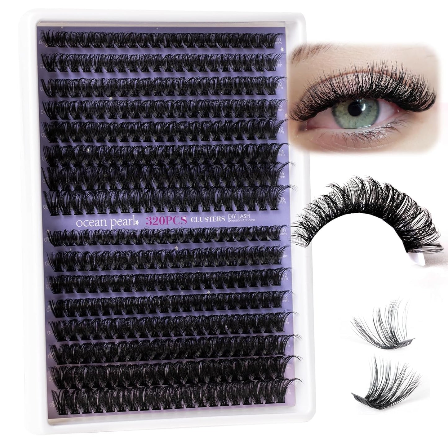 3D Thick Lash Extension Kit 320 Pcs Lash Clusters 60D+80D 10-16mm Eyelash Extension Kit Individual Lashes with lash bond and seal,remover,tweezers,Eyelashes,DIY Eyelash Extensions Kit-OCEAN PEARL