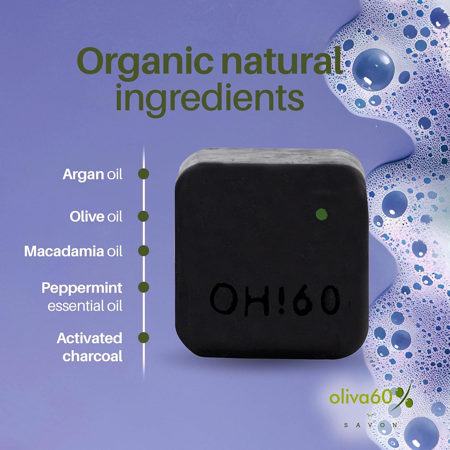 Shampoo Bar Charcoal Mint | Olive, Argan & Macadamia Oil | Sulfate & Paraben Free | Natural Hair Care | 3.5 oz | Extra Moisturizing | Shampoo for Oily Hair | Activated Charcoal & Peppermint Oil