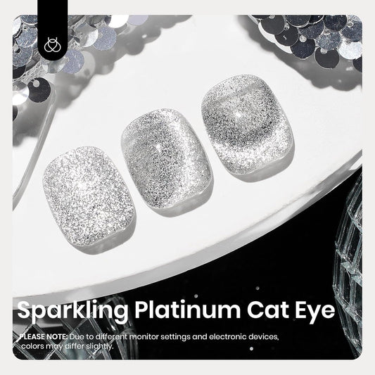 Beetles Sliver Cat Eye Gel Nail Polish - 15ML Glitter Cat Eye Magnetic Holographic Fall Gel Polish Soak Off UV Salon DIY French Nail Art Gift for Women