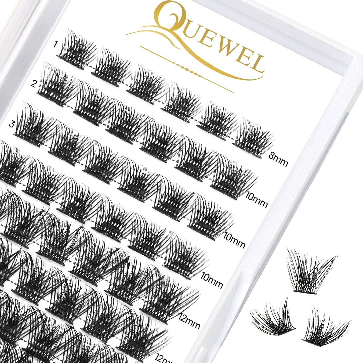 QUEWEL Cluster Lashes 72 Pcs Wide Stem Individual Lashes C/D Curl 8-16mm Length DIY Eyelash Extension False Eyelashes Soft for Personal Makeup Use at Home (H03-C-MIX8-16)