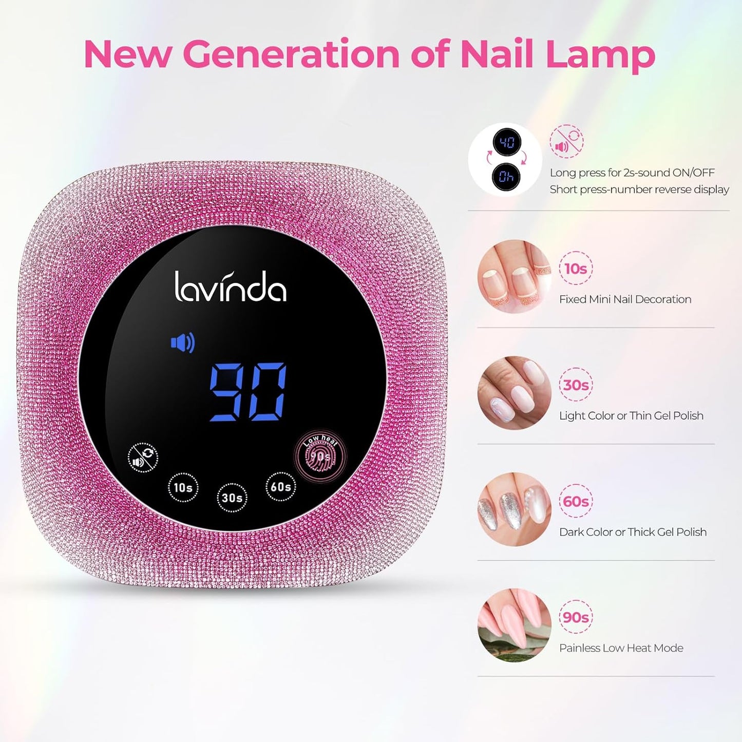 Lavinda UV Nail Lamp, 54W UV Light for Gel Nails with Rhinestones, Plug-in UV LED Nail Lamp Nail Light Fast Curing Lamp Nail Dryer for Gel Polish, Nail Supplies for Salon Home Use, Gradient Pink
