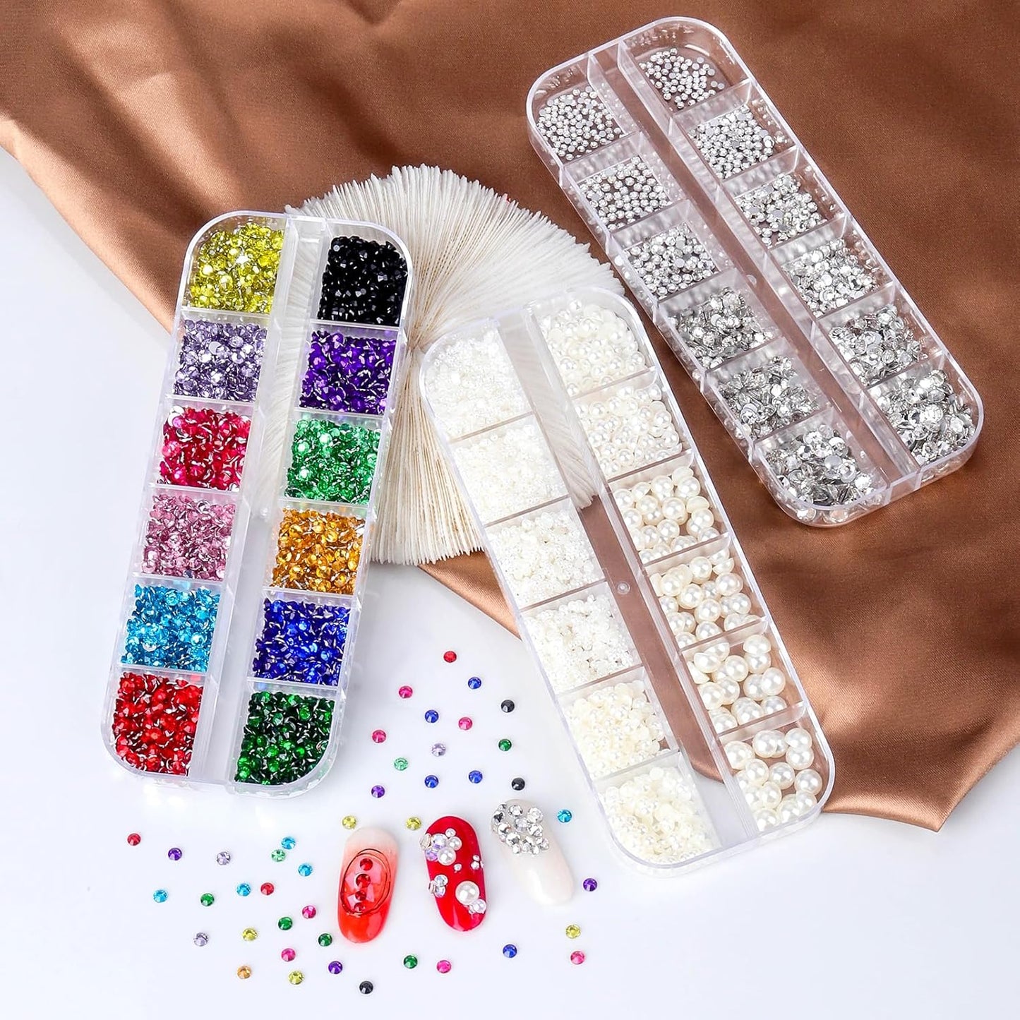 Flatback Rhinestones Half Pearls for Crafting, 1.6-4mm Colorful Rhinestones and 1.5-6mm Small Pearls for Bedazzling, Clothes and Nails Art