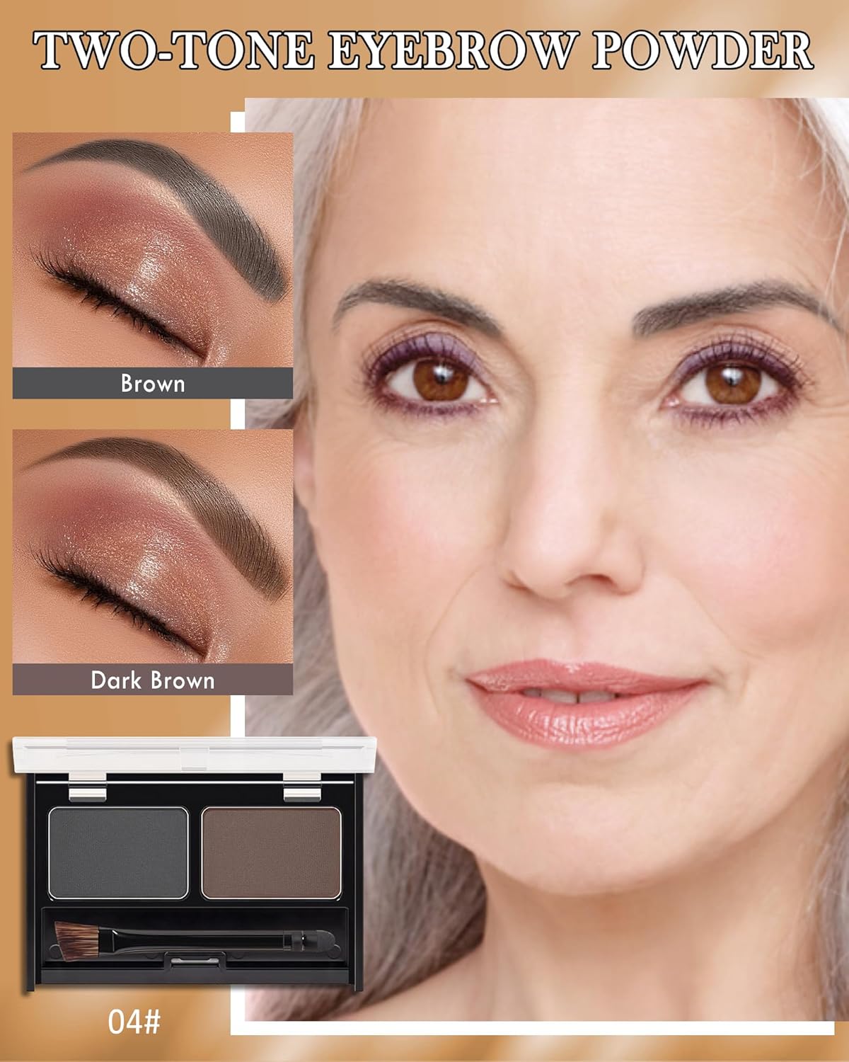 Waterproof Eyebrow Powder Kit-2 Colors Eye Brow Powder Tinted Palette Long Lasting Up to 16H,Dark Grey/Dark Brown Brow Filler Defined&Sculpt Natural Eyebrow Makeup Sparse Brow with Brow Brush&Razor-04