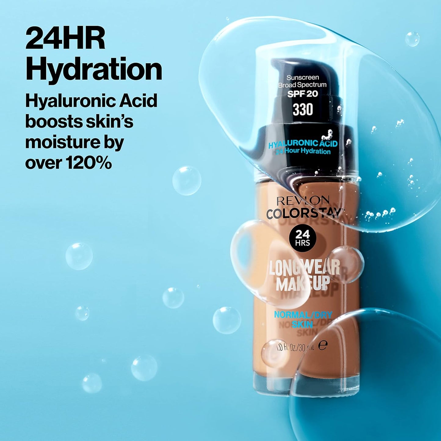 Revlon Liquid Foundation, ColorStay Face Makeup for Normal & Dry Skin, SPF 20, Longwear Medium-Full Coverage with Natural Finish, Oil Free, 395 Deep Honey, 1 Fl Oz