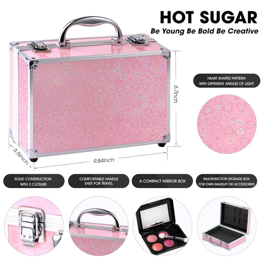 Hot Sugar Makeup Kit for Teenager Girls - Full Starter Cosmetics Set with Eye Shadow Lip Balm Blush Lip Gloss Brush Lip Pencil Eye Pencil and Mirror (Pink Love)