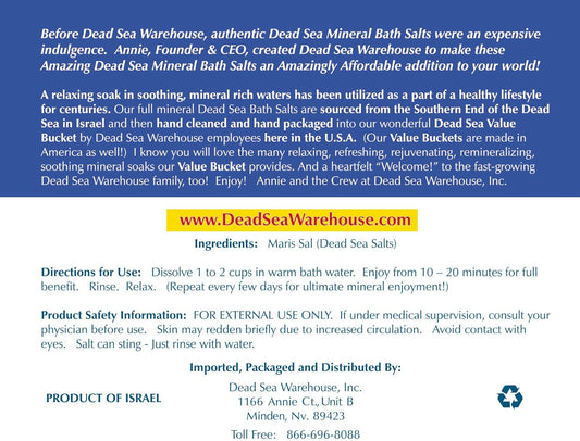 Dead Sea Warehouse-Amazing Minerals Dead Sea Bath Salts,100% Full Mineral Therapeutic Bath Salts, Detoxifying & Moisturizing, Exfoliating for Dry Skin, Unscented(5 lbs)