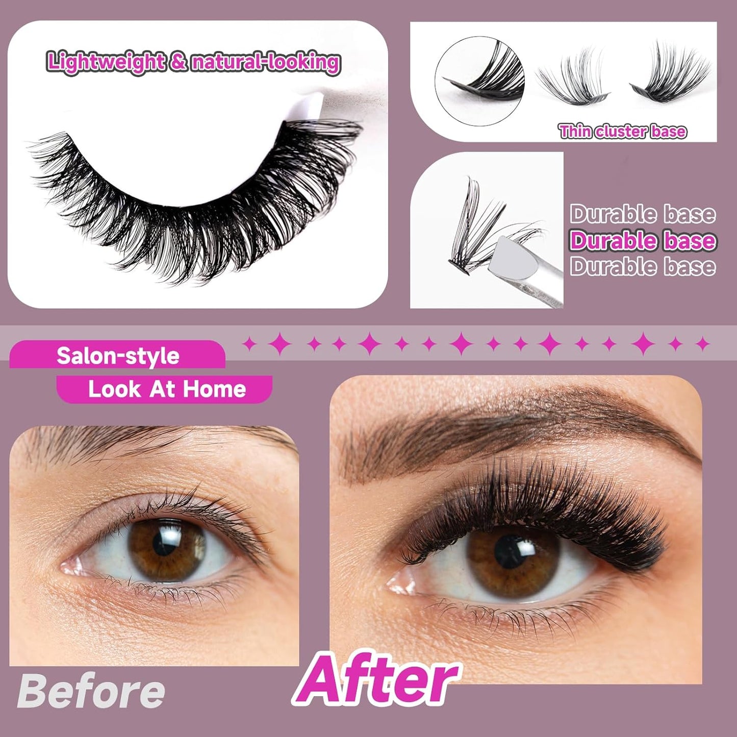 Ocean Pearl Lash Clusters 10-20mm 200D 300PCS Lashes DIY Lash Clusters Kit Individual Lashes Cluster Eyelash Extensions Natural Eyelashes DIY Eyelash Extension Kit with Bond+Seal+Remover+Tweezer-200D
