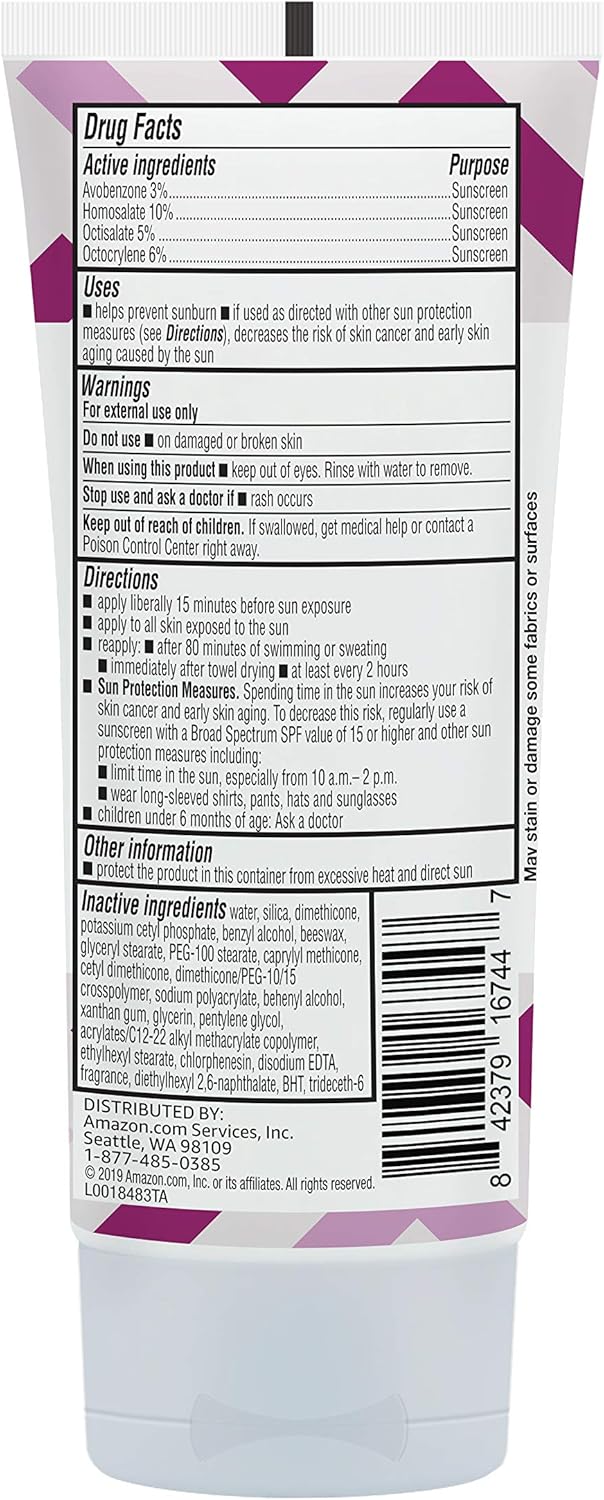 Amazon Brand - Solimo Sheer Face Sunscreen SPF 30, No Octinoxate & Oxybenzone, Unscented, 3 fl oz (Pack of 2)