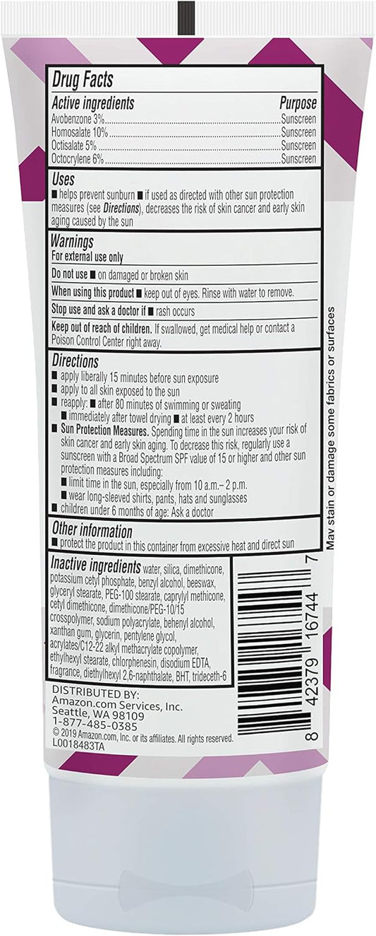 Amazon Brand - Solimo Sheer Face Sunscreen SPF 30, No Octinoxate & Oxybenzone, Unscented, 3 fl oz (Pack of 2)