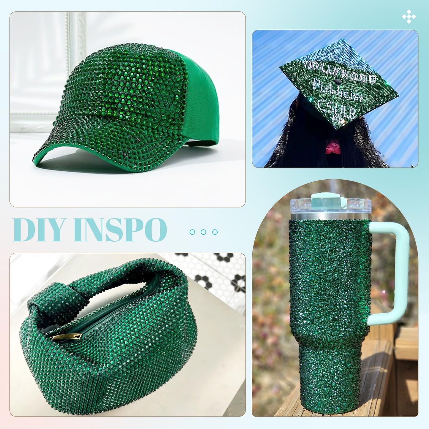 6100Pcs Resin Rhinestones for Crafting with 2Pcs 10ml B7000 Jewelry Glue, 1 Box Flatback Crystals Diamond (Emerald Green) for Bedazzling Crafts DIY Nail Art Non Hotfix Gems for Clothing Shoes