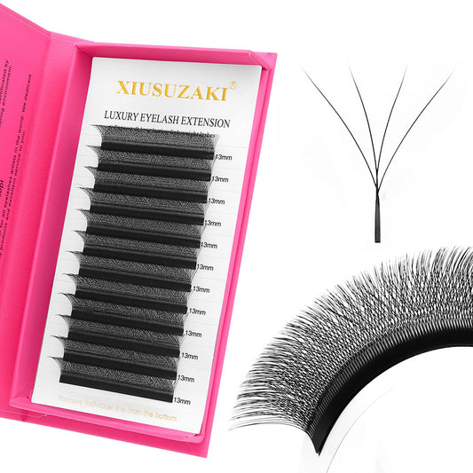 W Lash Extensions Supplies 4D Eyelash Extensions W Shape 0.07mm Thickness D Curl 11mm Premade Fans Easy Fan Lashes Volume Matte Black 12 Rows Crisscross Eye Lashes(W-4D-0.07-D,11mm)