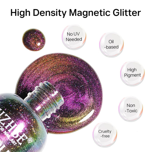 MIZHSE 9D Cat Eye Nail Polish Non Gel, Quick Dry Pink to Orange Magnetic Nail Polish with Magnet, Air Drying Fast Cateye Nail Lacquer Galaxy Effect Manicure Home Gift for Women 0.5 fl.oz 15ml