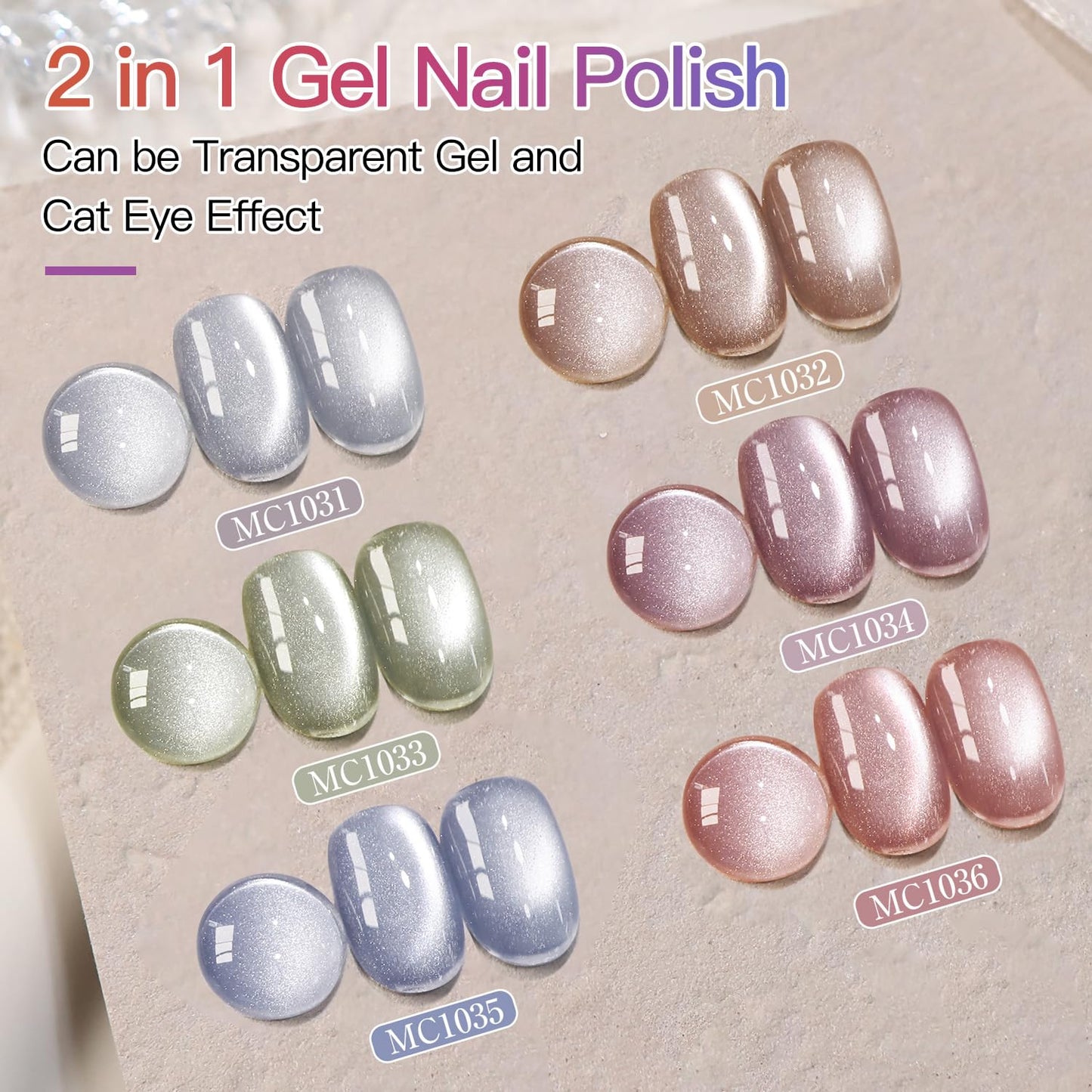 Double Rhythm 6 Colors Cat Eye Gel Polish Set Shimmer Glitter with Magnet Holographic Reflective Magnetic UV Nail Art Kit (Jelly Glass Silver Nude Pink-6-Kit 24)