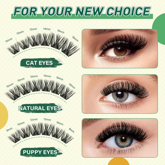 KEYYOU Lash Clusters Kit 144pcs Thick Volume D Curl Lash Clusters Lash Extension Kit with Mascara Brush Bond and Seal Lash Glue Remover Lash Applicators Lash Brush for DIY Lash Extensions (Y02 Kit)