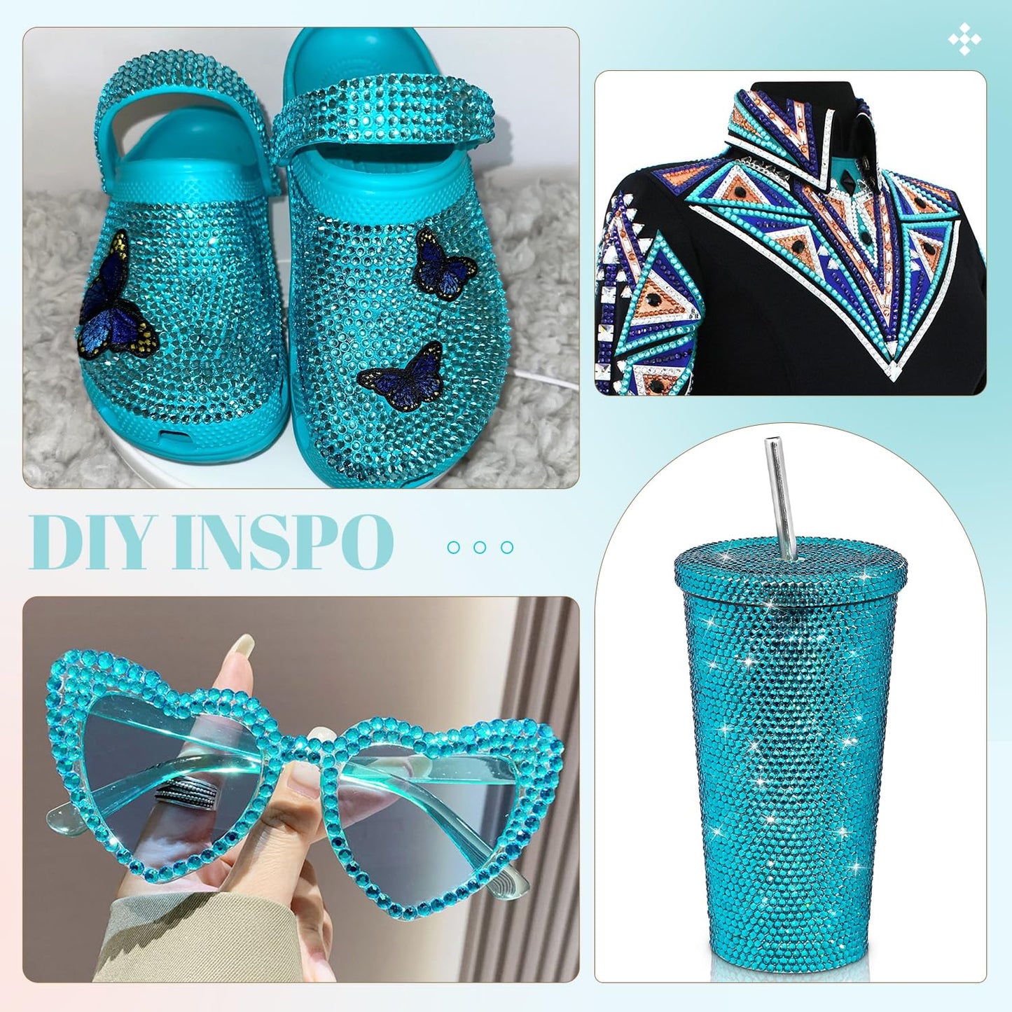 6100Pcs Resin Rhinestones for Crafting with 2Pcs 10ml B7000 Jewelry Glue, 1 Box Flatback Crystals Diamond (Teal Blue) for Bedazzling Crafts DIY Nail Art，Non Hotfix Gems for Clothing Shoes Tumblers