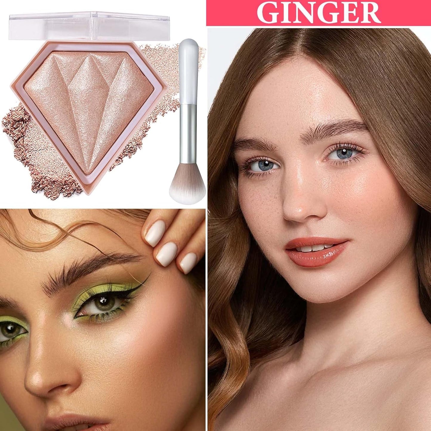 Face Glitter Blush Shimmer Waterproof Highlighter Blusher Powder,Facial Contour Corrector Long Lasting Glitter Illuminator Highlighter Palette Shimmer Highlight Makeup Palette(04#)