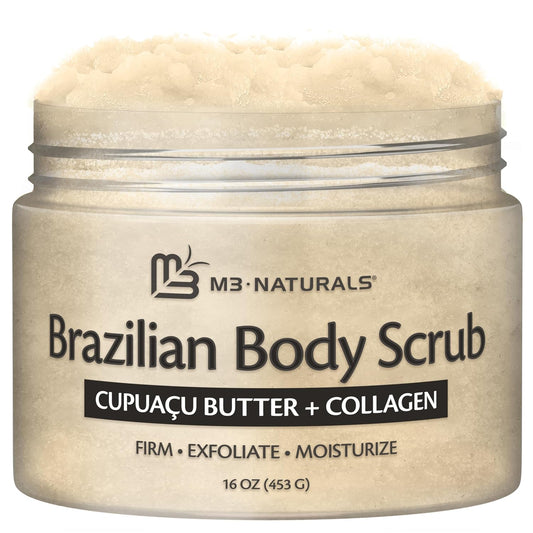 Firming & Moisturizing Brazilian Body Scrub, Gentle Body Exfoliator with Cupuacu Butter, Jojoba Oil & Collagen, 16 oz (453 g) by M3 Naturals
