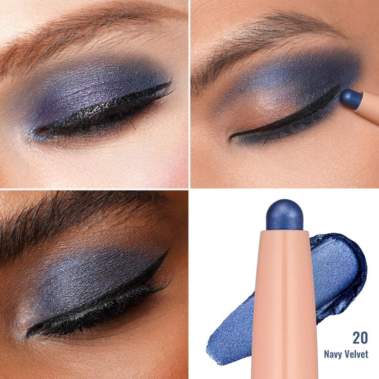 Oulac Waterproof Eye Shadow Stick Smooth and Long Lasting, Shimmering Glitter Finish, Blendable Eyes Makeup, Vegan & Cruelty-Free 3.8g, 20 Navy Velvet