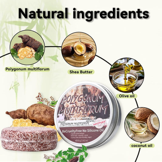 2PCS Shampoo Bar for Gray Hair, Shouwu Blackening Shampoo Soap for Gray Hair Natural Organics Shampoo and Conditioner Bar for Thinning Hair for Men & Women (Shouwu)