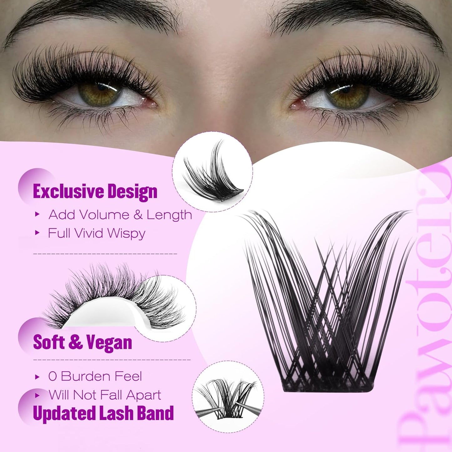 Pawotence Lash Clusters Wispy Eyelash Clusters 10-18mm Faux Mink Individual Lashes Extension DIY 144pcs False Eyelashes Full Cluster Eyelash Extensions