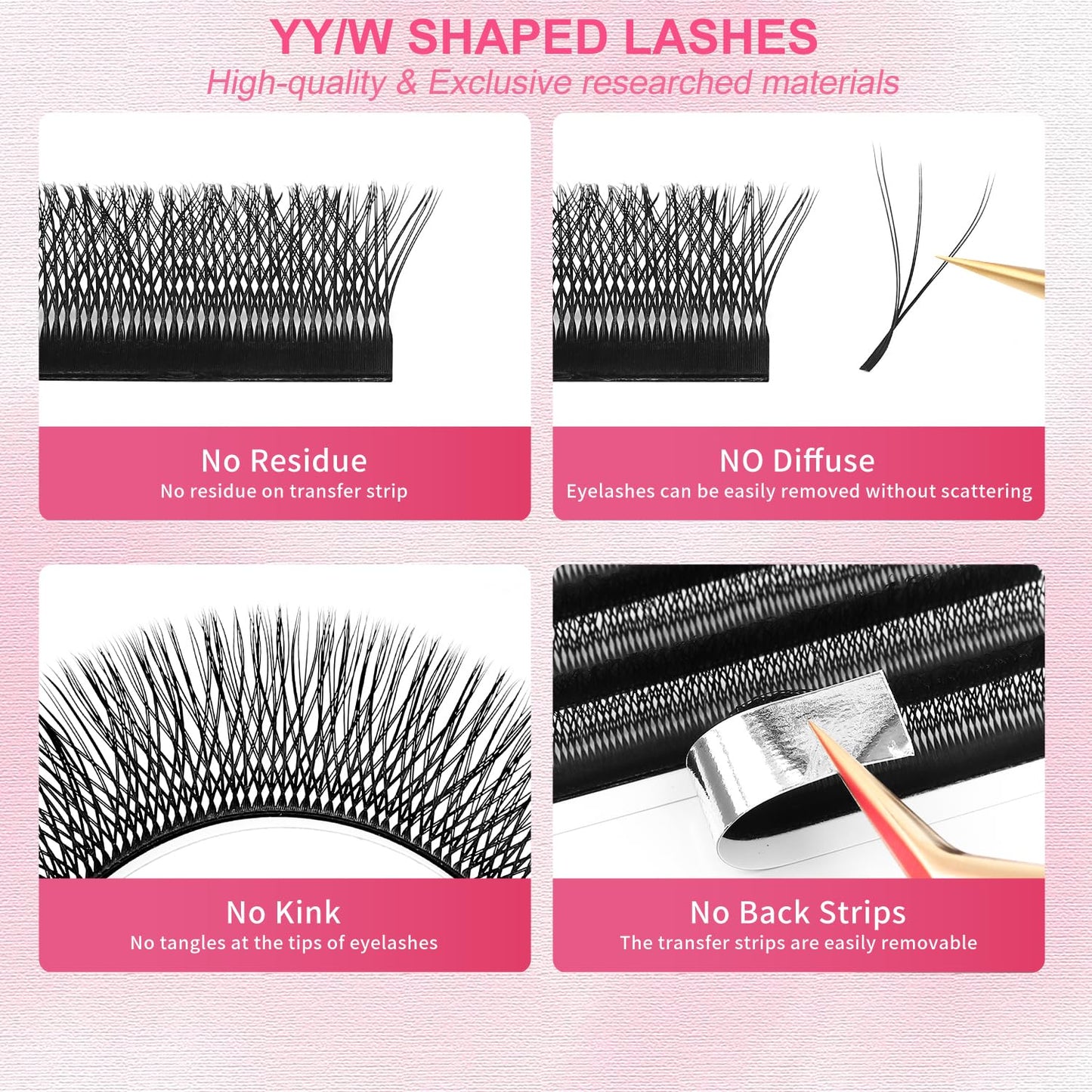 Lash Extensions Double Tips 3D Eyelash Extensions W Shape 0.07mm Thickness D Curl 11mm Premade Fans Easy Fan Volume Matte Black Crisscross Eyelashes(W-3D-Double Tips-0.07-D,11mm)