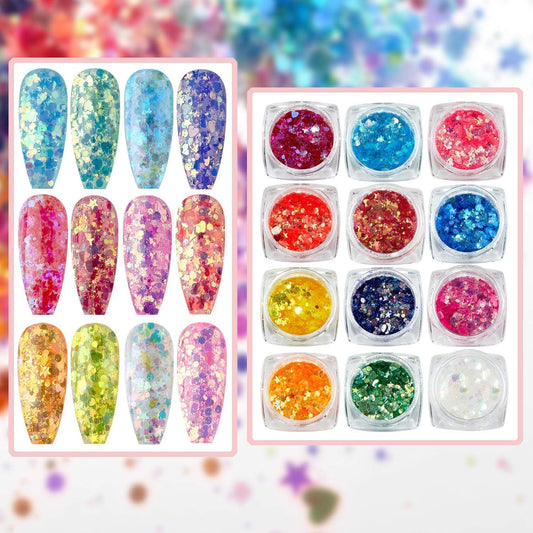 Makartt Nail Decoration Set, 4 Boxes Glitter Sequins & Rhinestones for Spring, Summer, Nail Art, DIY Nail Decoration Accessories Kit