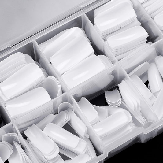 Full Cover Acrylic False Nail Tips, 500PCS Fake Nail Shape Artificial False Nails Tips 10 Sizes with Case for Nail Art Salons and Home DIY (White)