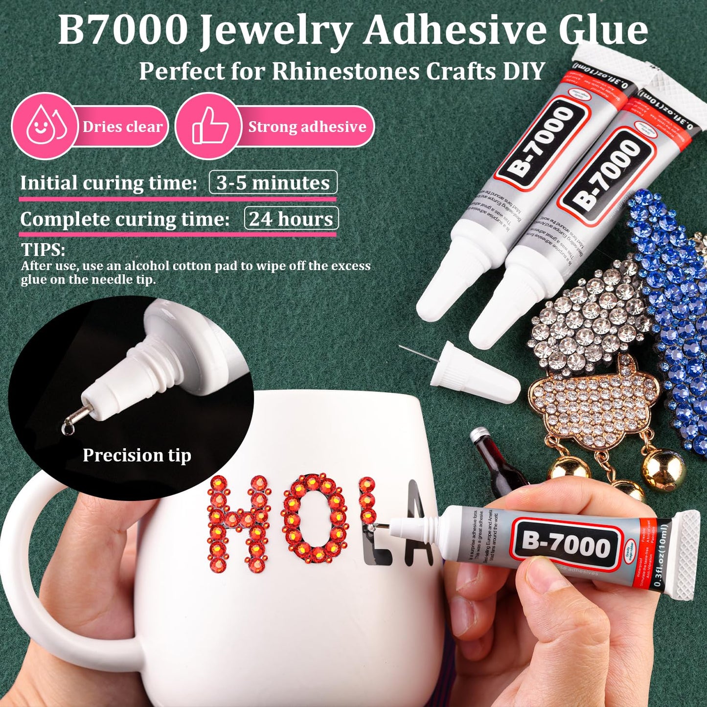 Resin Rhinestones for Crafting with B7000 Jewelry Glue, 1 Box Red Zircon Flatback Crystals with 3Pcs 10ml Glue for Bedazzling Crafts DIY Nail Art Makeup，Non Hotfix Gems for Clothing Shoes