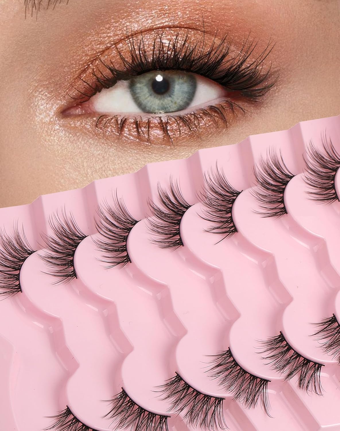 Half Lashes Natural Eyelashes 3/4 Wispy Lashes Natural Look Cat Eyelash False Corner Lash Long Strip Fluffy Pack 7 Pairs 16MM D18