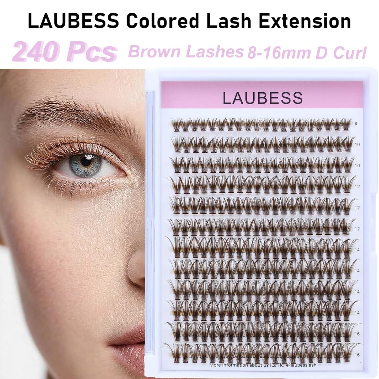 Colored Lash Clusters LAUBESS Dark Brown Colored Eyelash Clusters Wispy Colored Lash Extensions Colorful Lash Clusters Individual Lashes (Brown 40D-0.07D-Mix8-16)