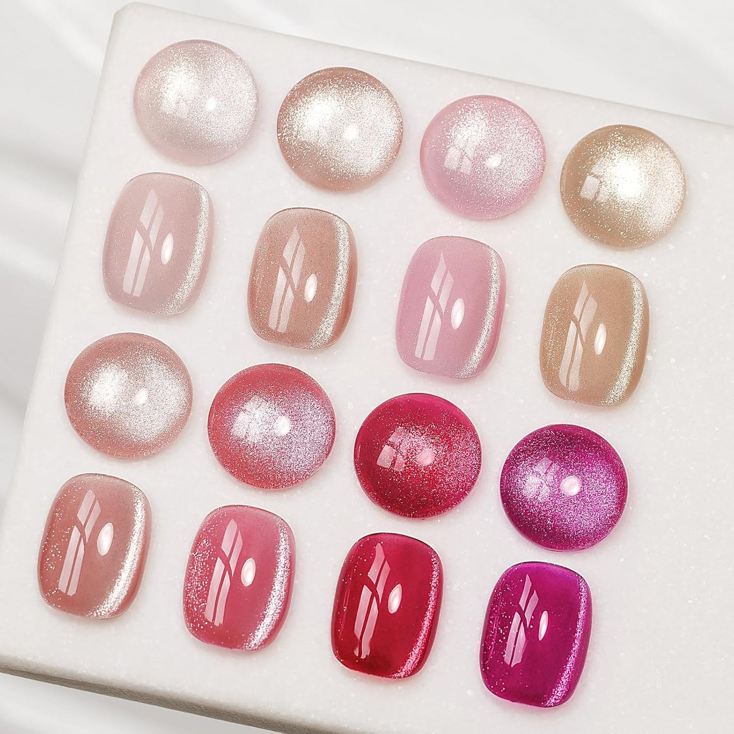 MIZHSE Cat Eye Gel Nail Polish, Neon Pink Magnetic Gel Polish Set with Magnet Stick, Crystal Smoothie Nude Hot Pink Cateye Effect Soak Off Nail Art Gift for Ladies