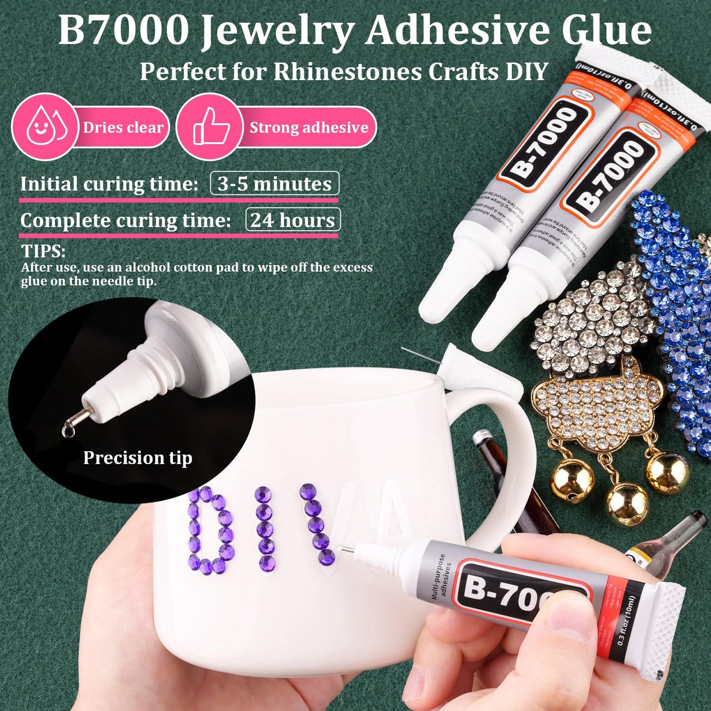 Resin Rhinestones for Crafting with B7000 Jewelry Glue, 2 Boxes Blue Purple Flatback Crystals with 3Pcs 10ml Glue for Bedazzling Crafts Nail Art Makeup，Non Hotfix Gems for Clothing Shoes