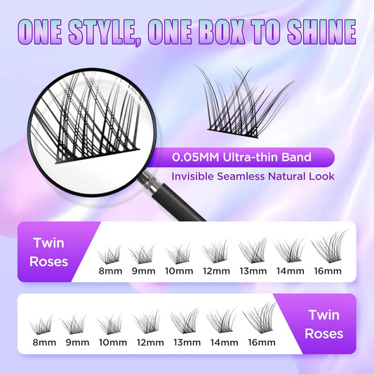 Lash Extension Kit DIY Lash Clusters Kit Eyelash Extensions Individual Lashes Extensions with (Bond,Seal,Tweezers,140Pcs,TwinRoses,0.07D,8-16mm)
