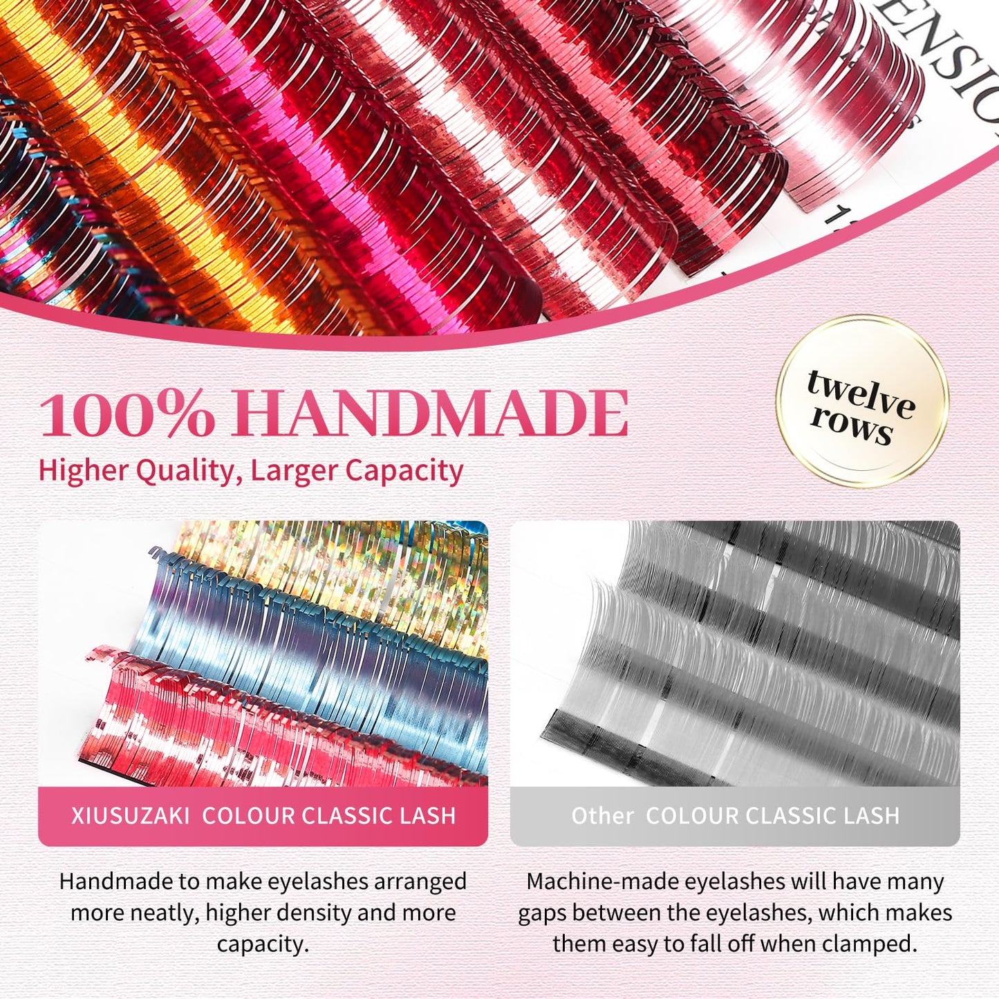 Glitter Spike Tinsel Eyelash Extensions 0.07 Colored Lashes Extension C Curl Lashes 10mm Lash Extensions Soft False Eyelashes Volume Lashes 12 Rows Professional Use(Glitter,0.07-C,10mm)