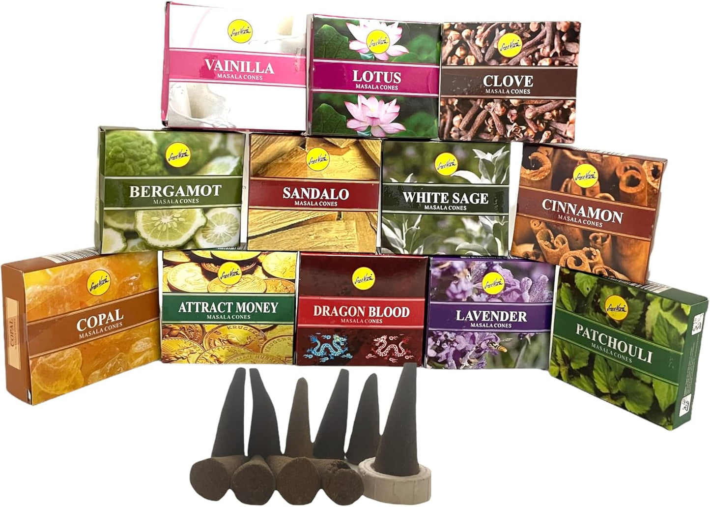 Sreevani Natural Masala Incense Cones and Holder Bundle, 120 Cones Total, Assorted #1