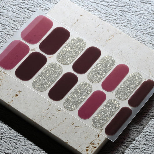 Nail Polish Strips, 32PCS Salon Quality Wraps, Long Lasting Gel Nail Stickers for Women Easy Apply& Remove (Berry Preserved)