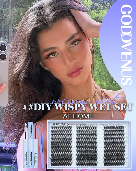 Wispy Lash Clusters Kit Natural Fairy Wet Eyelash Clusters Kit 300 Pcs Cluster Eyelash Extensions Kit for DIY Reusable Waterproof Individual Lash Extension (10-16mm CC Curl)