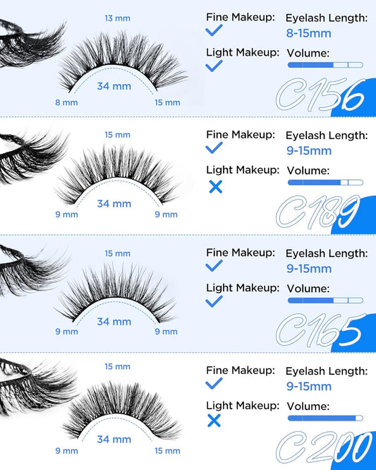 BEYELIAN False Eyelashes Natural Look 20 Pairs Strip Lashes, Wispy Lash Pack Soft 3D Volume Faux Mink Lashes That Look Like Extensions C-MIX-2
