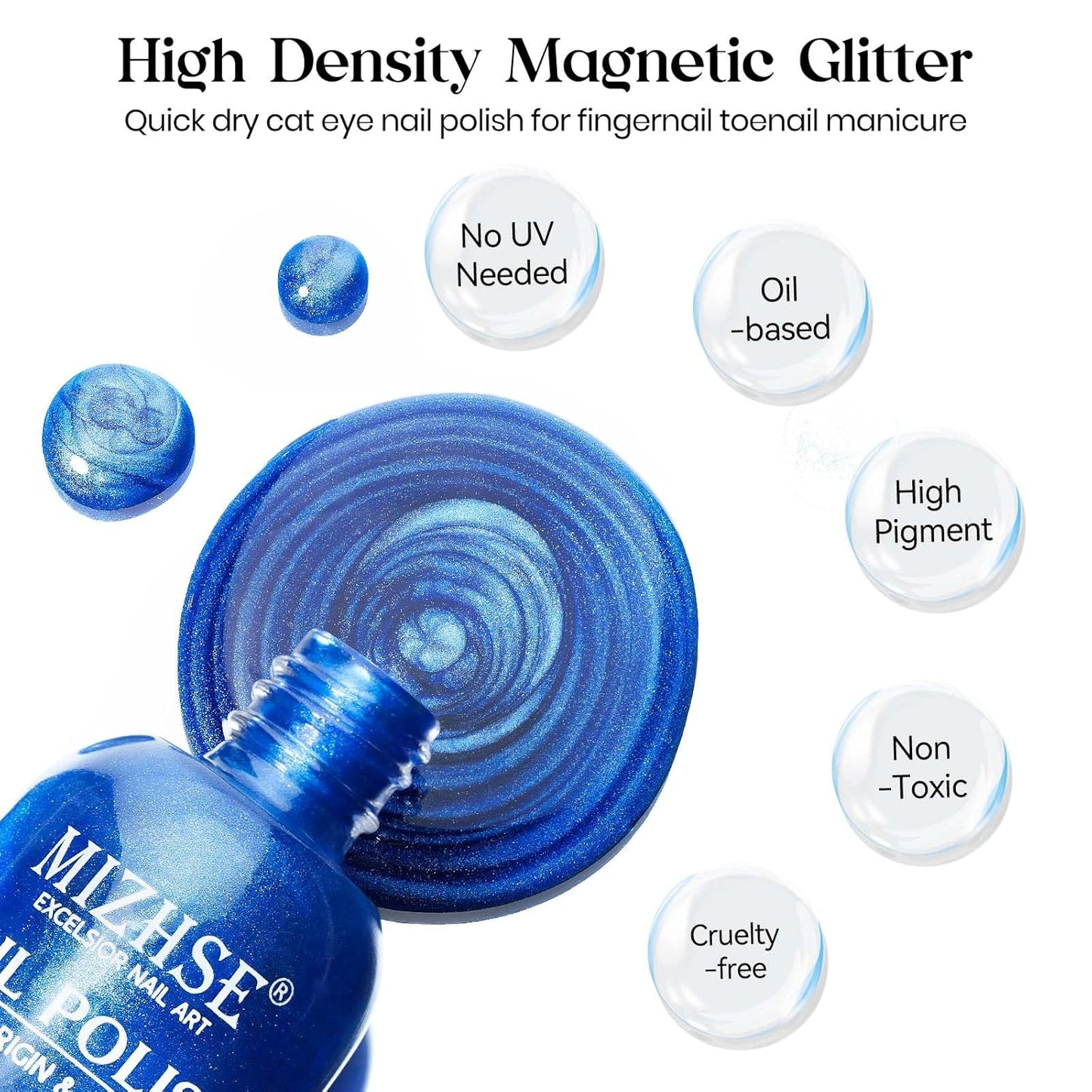 MIZHSE Cat Eye Nail Polish, Quick Dry Blue Magnetic Nail Polish with Magnet, Air Drying Fast 15ml Cateye Nail Lacquer for Women Girls Non-Gel Nail Art Manicure DIY Home