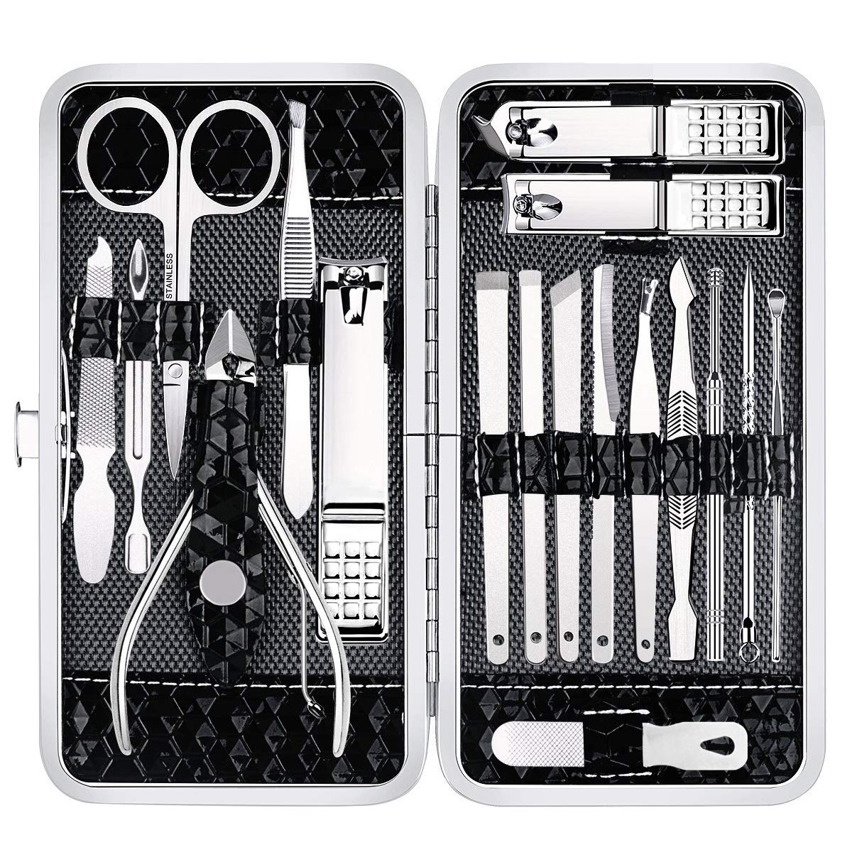 Nail Clippers Set Fingernail and Toenail Clipper Cutters, Manicure Pedicure Kit 18 Pieces Stainless Steel Professional Grooming Kits, Nail Care Tools with Luxurious Travel Case