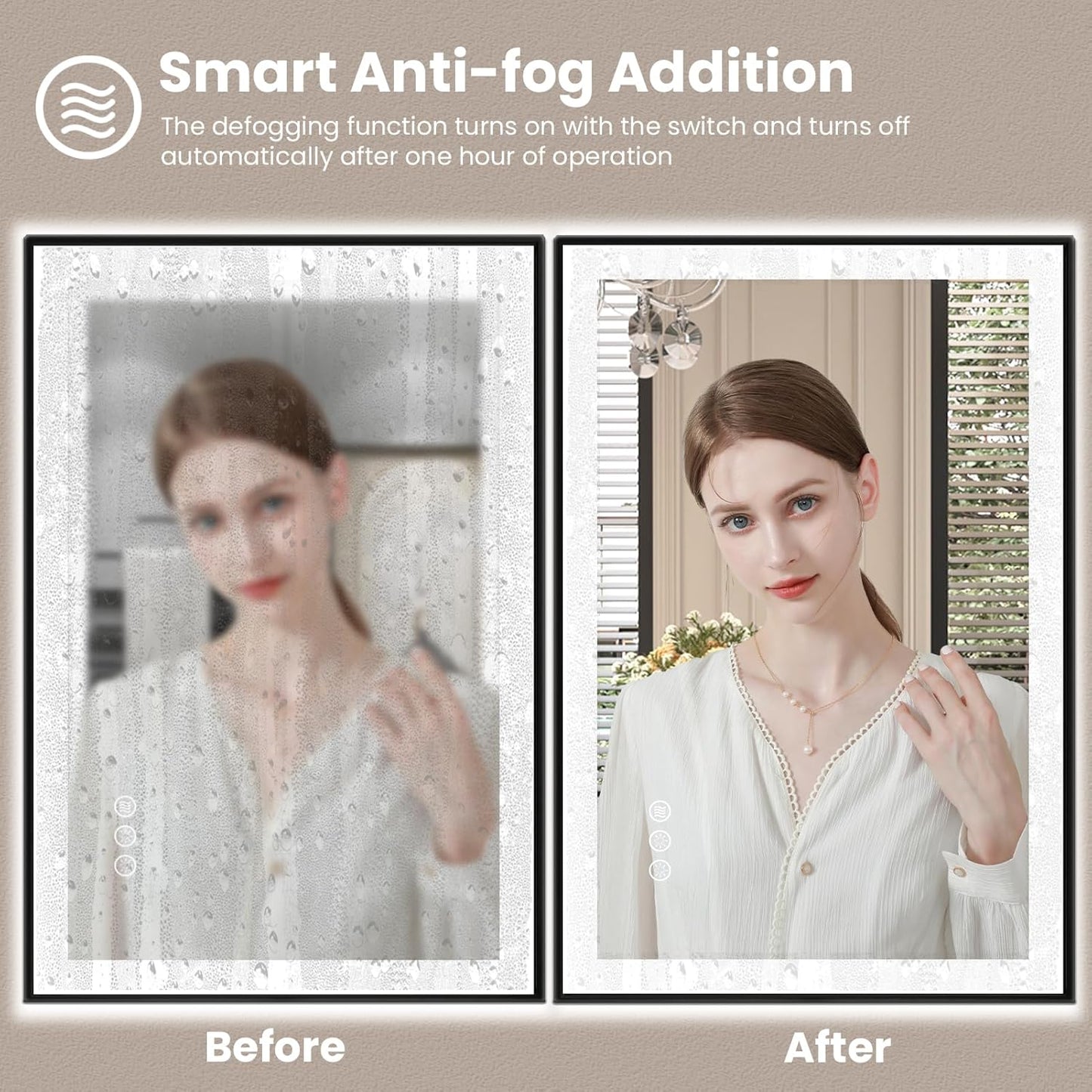 Amorho 36"x 36" LED Bathroom Mirror with Black Frame, Front Light and Backlit(Controlled Separately), Stepless Dimmable, Anti-Fog, Shatter-Proof, 3 Colors, Memory