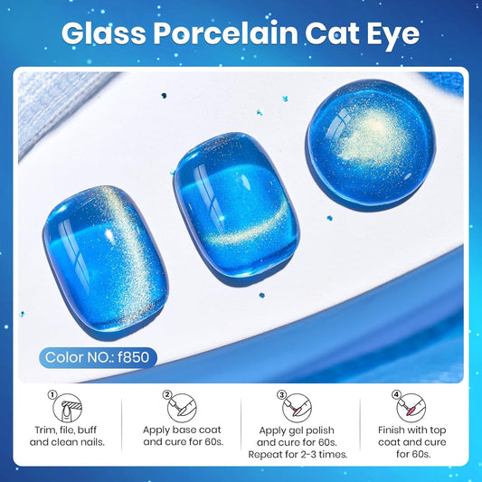 Beetles Blue Cat Eye Gel Nail Polish - 15ML Blue Glass Cat Eye Glitter Magnetic Gel Polish Shimmer Soak Off UV Stellar Whisper Collection Nail Art Design Manicure Gifts for Women
