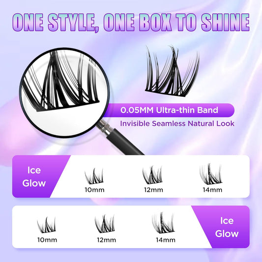 Lash Extension Kit DIY Lash Clusters Kit Eyelash Extensions Individual Lashes Extensions with (Bond,Seal,Tweezers,Remover,140Pcs,Ice Glow,10-14)