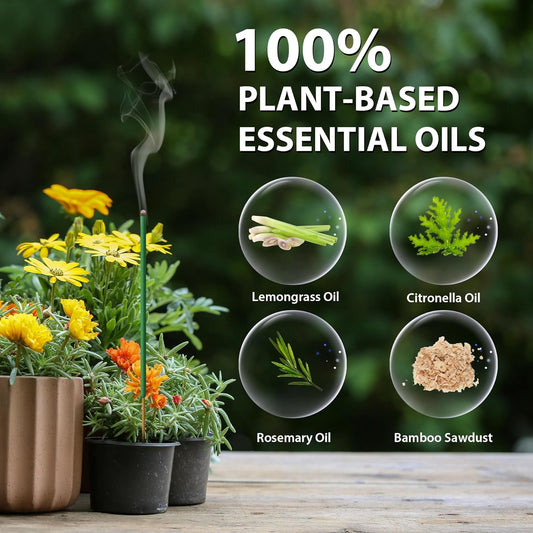 BugBai® Mosquito Repellent Outdoor Patio 120 PCS, Citronella Oil Mosquito Incense Sticks Indoor Home Pet Family Safe, Natural Plant-Based Bug Insect Barrier for Yard Garden Lawn Camping Fishing